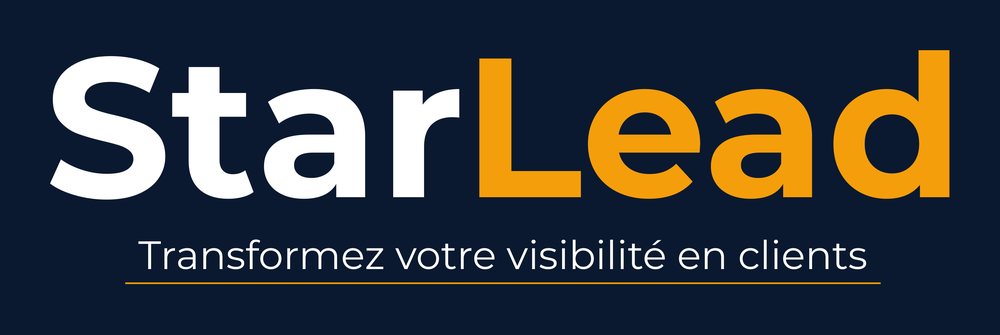 Détail du recto de la carte StarLead : le logo blanc et ambre souligné d’un filet, agrandi