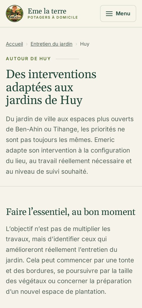 Page locale Huy du site Emelaterre sur mobile