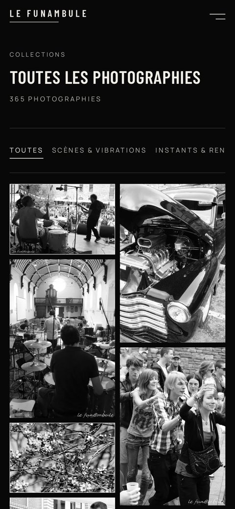 Page Collections du site Le Funambule sur mobile