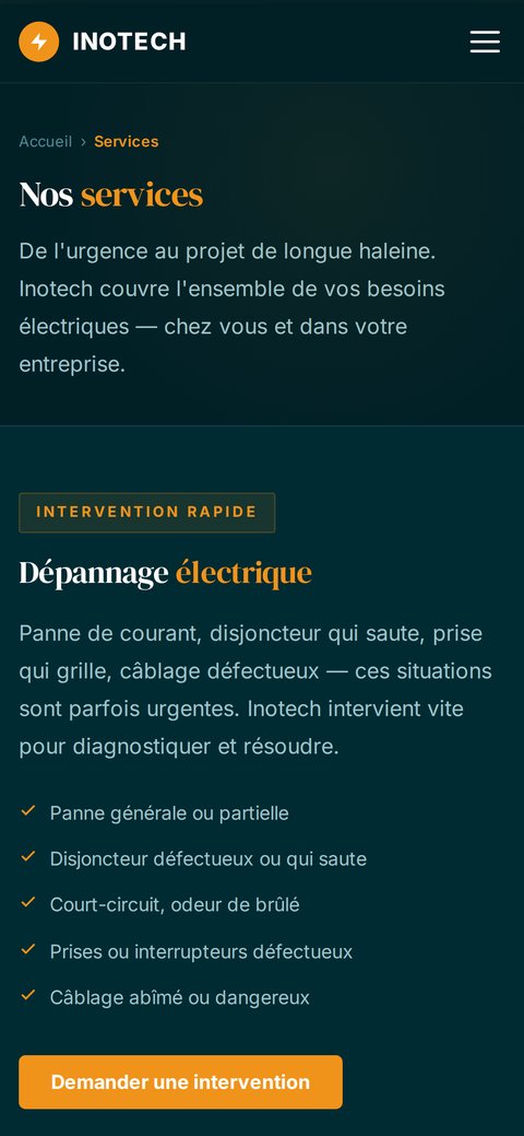 Page Services du site INOTECH sur mobile