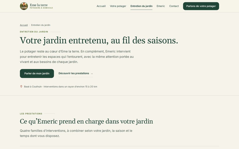 Page Entretien du jardin du site Emelaterre
