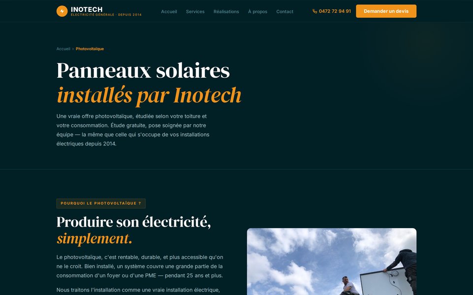 Page photovoltaïque du site INOTECH