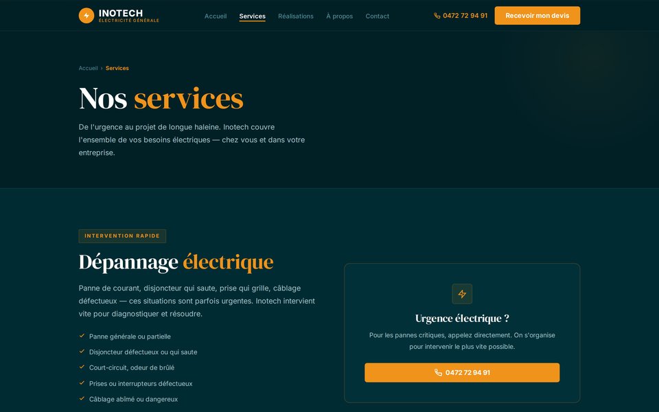 Page Services du site INOTECH