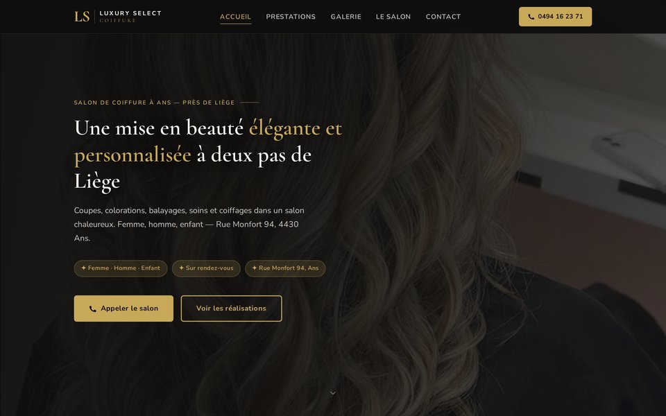Page d’accueil du site Luxury Select Coiffure, salon à Ans, réalisé par StarLead