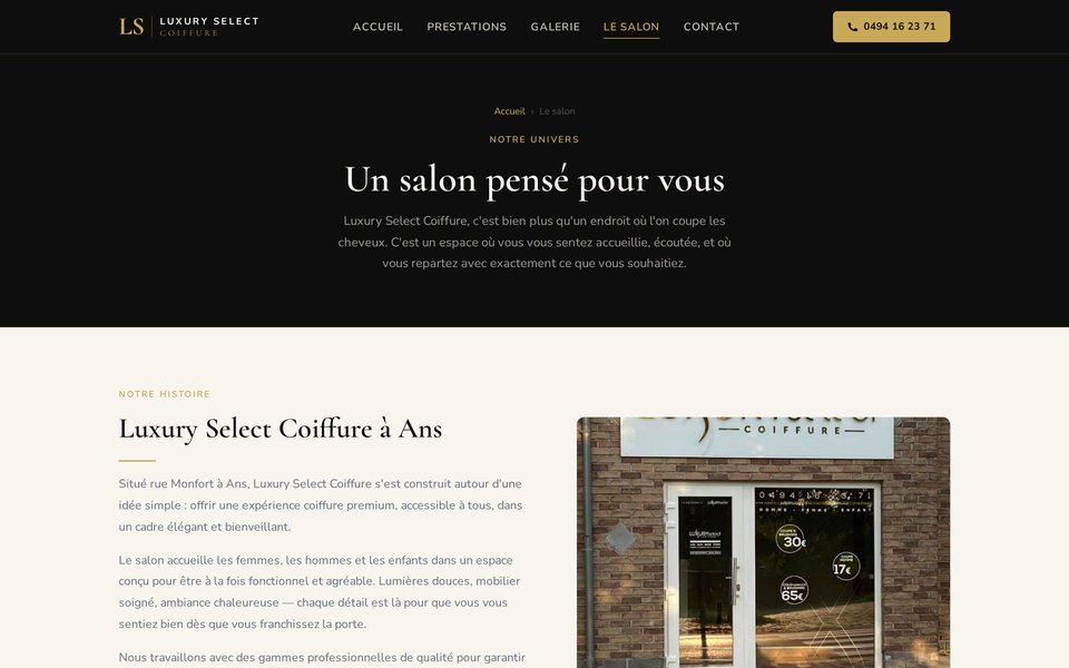Page Le salon du site Luxury Select Coiffure